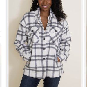 Thread & supply plaid shacket button front gray cream XS